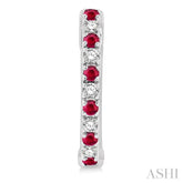 1.35 MM Round Shape Ruby and 1/10 ctw Round Cut Diamond Petite Precious Fashion Huggies in 10K White Gold